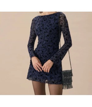 Women’s Blue See-through Long Sleeve Mini Dress