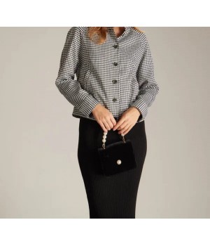 The Black Mock Neck Houndstooth Jacket