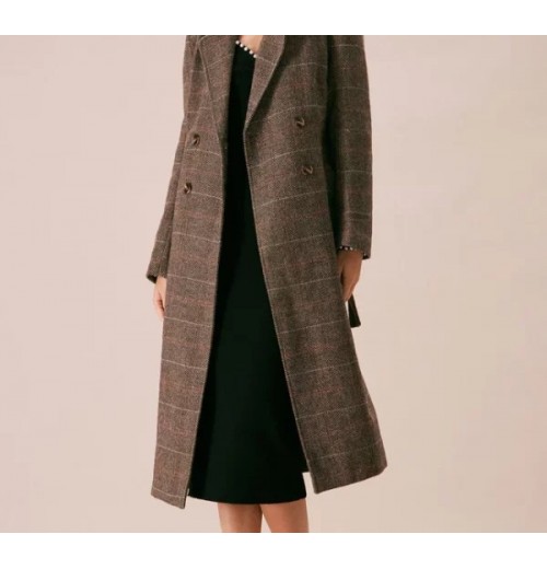 The Coffee Lapel Belted Double Breasted Coat