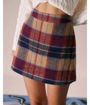 The Red Plaid Zipper Fly Tweed Mini Skirt