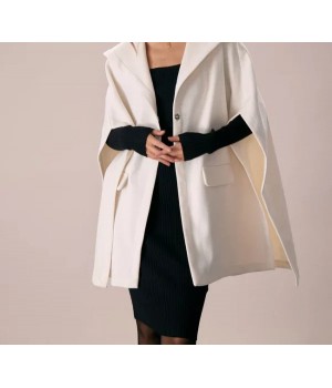 The White Hooded Batwing Sleeve Cape Coat