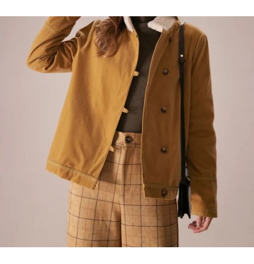 The Yellow Stand Collar Button Teddy Jacket